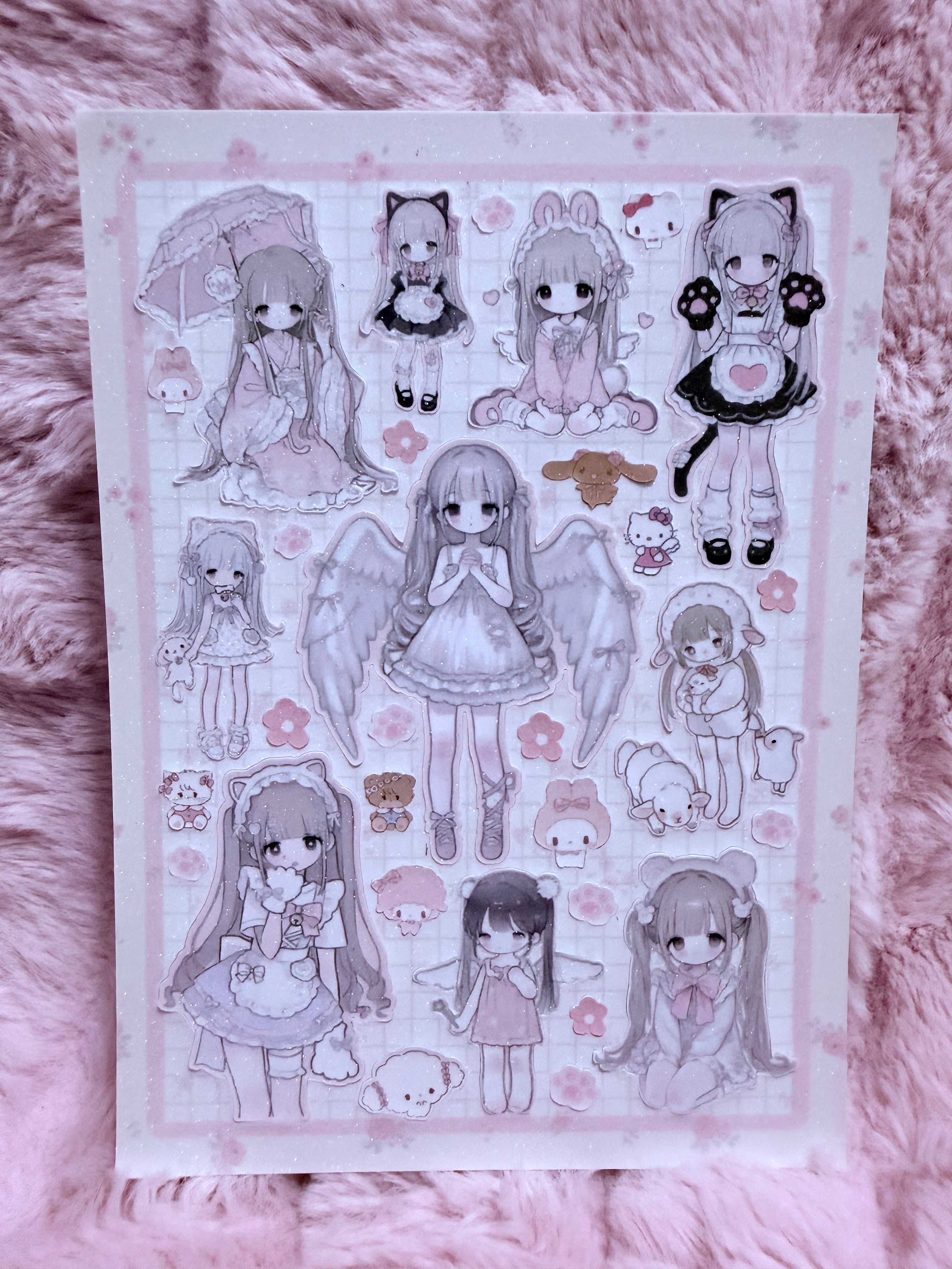 Anime girlie sticker sheet